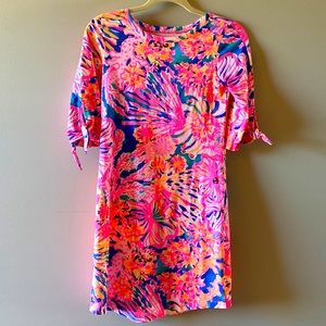 Lilly A-line dress with tie sleeve detail